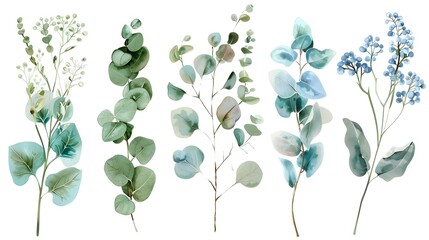 Floral branches of different types of eucalyptus
