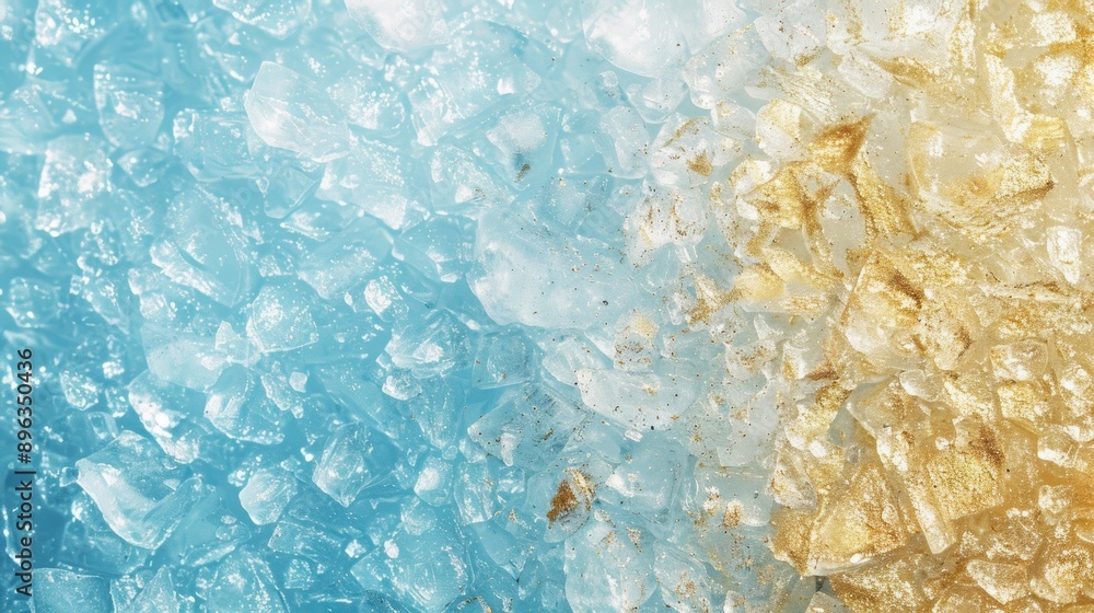 Poster sparkling blue and gold crystallized mineral texture creating an abstract background of glittering c
