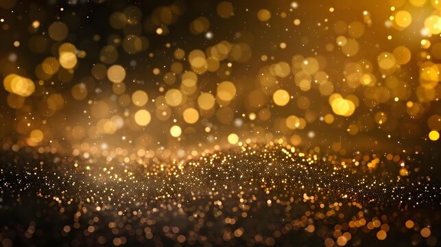 Golden particles shining stars dust bokeh