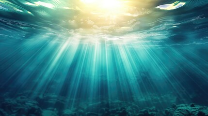 Sea underwater view with sun light