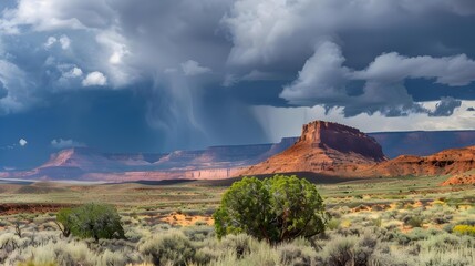 Scenic view of storm clouds over rock formation
