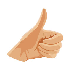 Human hand showing likes. Vector illustration depicts thumbs up gesture in flat style. View of emoji for card, banner, flyer, poster design for left handers day