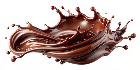 Chocolate Splash 3D Rendering of a Brown Liquid Whirl on White Background, chocolate, liquid,...