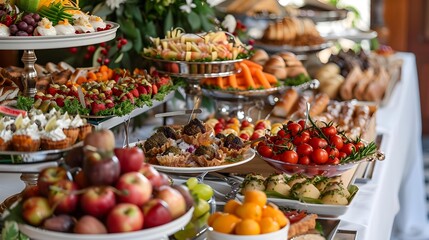 Obraz premium Table full of tasty food beautifully decorated