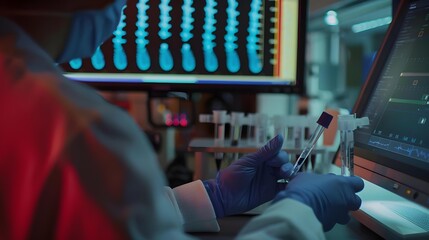 Scientist pipetting DNA samples into microcentrifuge tube
