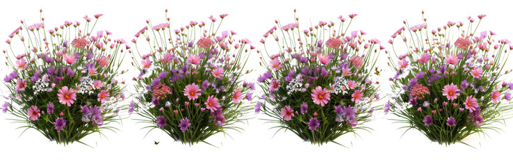 Aerial view pink flowers gardening set on transparent backgrounds 3d illustrations png