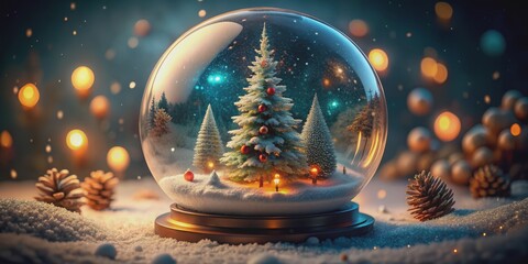 Snow Globe Christmas Tree, 3D Render, Winter Wonderland, Festive Decor, Holiday Magic , snow globe, christmas tree