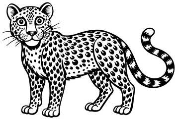 Funny Cheetah Vector Illustration, Cartoon Clipart, and Line Art Design on White Background, Funny cheetah vector illustration, cartoon clipart, and line art design on white background.