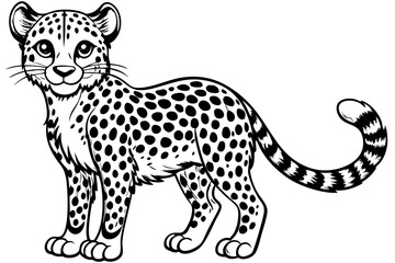 Funny Cheetah Vector Illustration, Cartoon Clipart, and Line Art Design on White Background, Funny cheetah vector illustration, cartoon clipart, and line art design on white background.