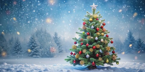 Obraz premium Snowy Forest Christmas Tree, Christmas , winter , holiday , festive