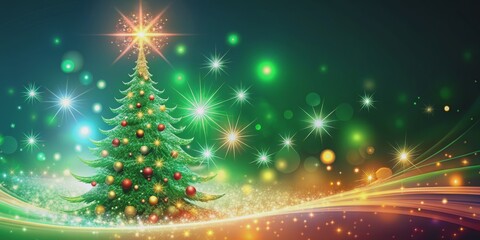 Naklejka premium Sparkling Christmas Tree with Lights and Bokeh, christmas , holidays , festive , celebration