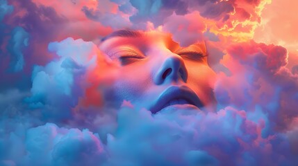 Surreal imagery combining a serene female face