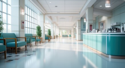 Obraz premium Hospital hallway, reception clinic. Unfocused background 