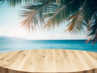 Fototapeta premium Wooden table with tropical sea landscape background