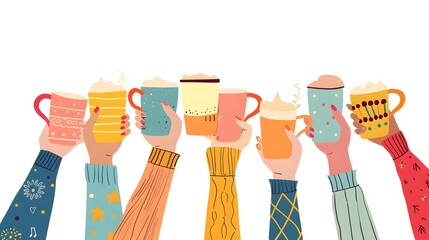 Celebrating with tea and coffee cups