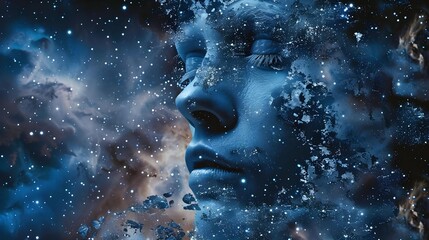 Portrait of a man formed from small pieces of a structure