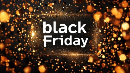 BLACK FRIDAY text words on festive black golden background, November retail promotion time in stores and online, discount events and social media marketing Big sale offer.