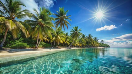 Tropical Paradise Palm Trees and Crystal Clear Waters, beach, tropical, paradise, vacation