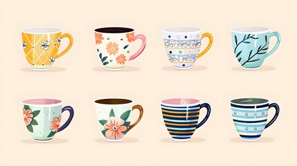 Vintage tea and coffee cup set vector illustration