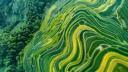 Top view or aerial shot of fresh green and yellow plants