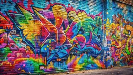 Fototapeta premium Urban Art Colorful Graffiti on Brick Wall, street art, urban, abstract, artwork