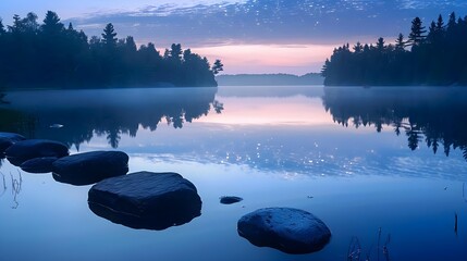 Serene evening lake background with still water