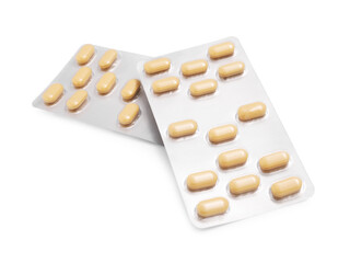 Antibiotic pills in blisters isolated on white