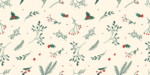Christmas seamless pattern background. Vector illustration. Nature holiday design. Xmas decoration.