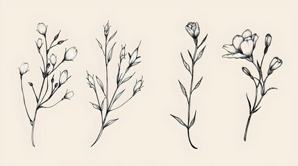 Naklejka premium Floral branch and minimalist flowers for logo design