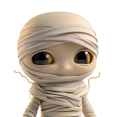 Close Up Cartoon Illustration of a Cute Mummy Halloween Character in 3D Render, Isolated on Transparent Background, PNG
