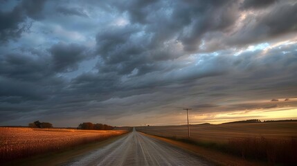 Rural road with dramatic clouds in southern Michigan