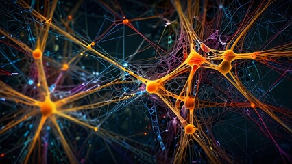 Abstract neural network, visualizing complexity with interconnecting nodes, synaptic patterns, and dynamic information flows