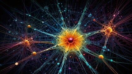 Fototapeta premium Visualizing neural network intricacy, abstract depiction with nodes, synaptic patterns, and dynamic data connections