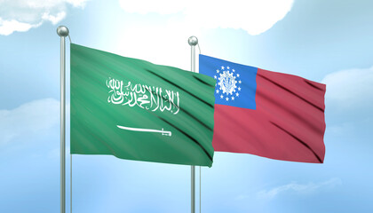 Saudi Arabia and Myanmar Flag Together A Concept of Relations