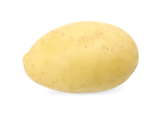 One young fresh potato isolated on white, top view