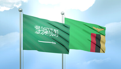 Saudi Arabia and Zambia Flag Together A Concept of Relations