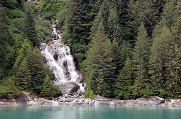Waterfall into the sea in Alaska