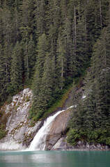 Alaskan Waterfall with Pine Trees