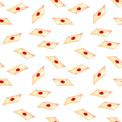 Antique letters and envelopes. Old-fahioned vintage watercolor clip art. Seamless pattern in retro style for prints on wallpaper, textiles, diy, scrapbooking for packaging