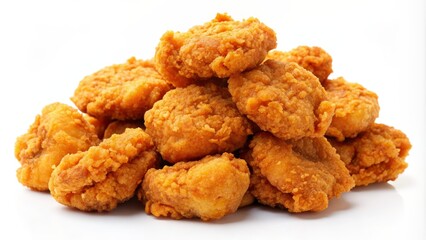 Crispy Fried Chicken Nuggets Pile, white background, close-up , food , chicken , nuggets , fried
