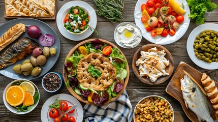 Selection of traditional Greek food - Greek salad