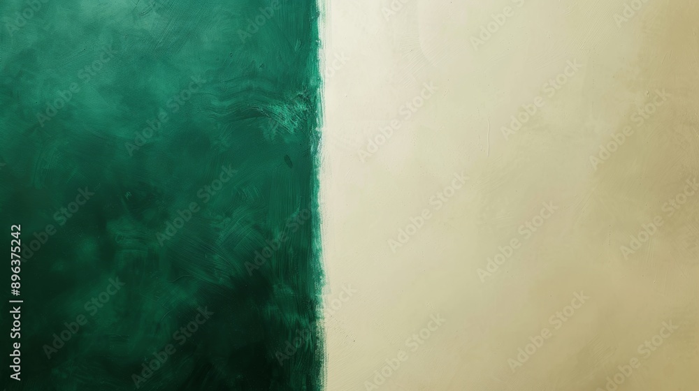 Poster Stylish and elegant green and beige textured background split vertically. Offering a creative space for adding design elements and text. Perfect for a modern and minimalistic touch to your projects