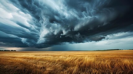 Dramatic storm clouds over rural landscape