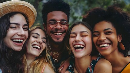 Fototapeta premium Happy diverse group of people enjoying time together in the park