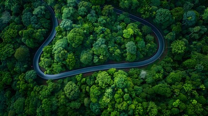 Fototapeta premium Aerial view of a road in a forest
