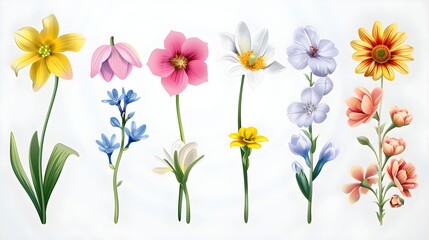 Spring garden flowers set
