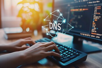 Network Engineer Configuring DNS Settings on Computer Screen