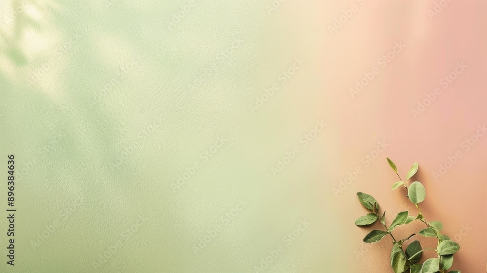 Poster minimalist background featuring a soft color gradient from green to pink, illuminated by sunlight cr