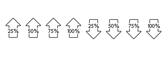 Simple set of Percent arrow with up and down arrow icon line, Percentage growth and decline sign isolated on transparent background vector illustration