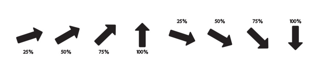 Flat icon of percent arrow sign with up and down arrows, Arrow sign with percentage increase collection of percent up and down arrow signs, percentage growth and decrease signs vector in transparent.